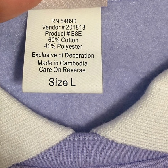 Vintage Grannycore Collared‎ Sweatshirt Pastel Purple Teacup Embroidered Size L - Picture 6 of 8
